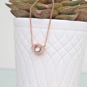 Rose Gold Moonstone & Diamond Evil Eye Necklace